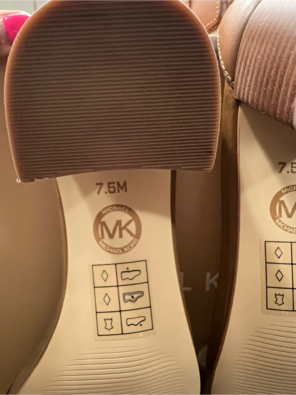 Michael Kors Cognac Leather Block Heel Sandals with Buckle